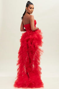 Red Tulle Layers Mesh Dress