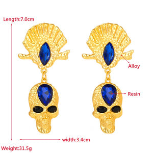 Blue Skull Rhinestone Alloy Earrings