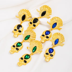 Blue Skull Rhinestone Alloy Earrings