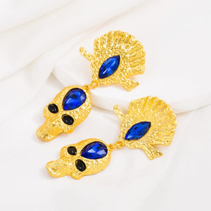 Blue Skull Rhinestone Alloy Earrings