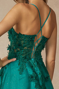 Emerald Embroidered Top A Line Contrast Dress