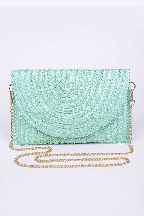 Mint Straw Envelope Convertible Clutch Bag