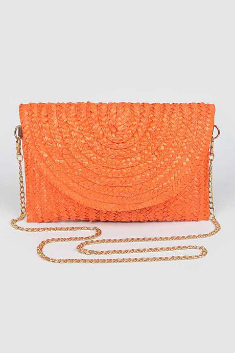 Orange Straw Envelope Convertible Clutch Bag
