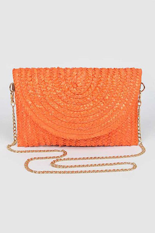 Orange Straw Envelope Convertible Clutch Bag