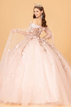 Rose Gold Cape Sleeve Off Shoulder Mesh Quinceanera Gown