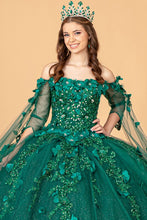 Green Cape Sleeve Off Shoulder Mesh Quinceanera Gown