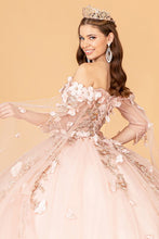 Rose Gold Cape Sleeve Off Shoulder Mesh Quinceanera Gown