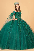 Green Cape Sleeve Off Shoulder Mesh Quinceanera Gown