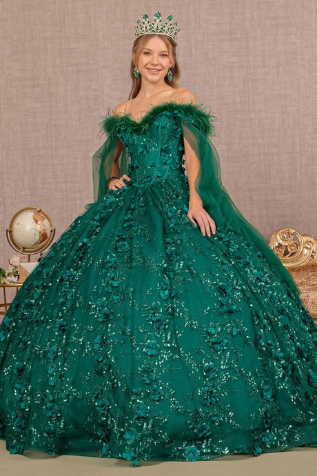 Green Mesh Quinceanera Dress W/ Side Mesh Drape