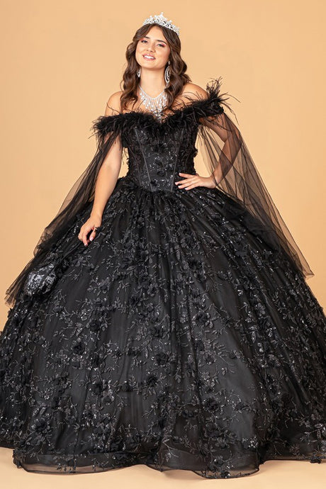 Black Mesh Quinceanera Dress W/ Side Mesh Drape