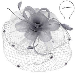 Floral Mesh Netting Veil Fascinator W Headband