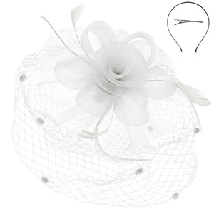 Floral Mesh Netting Veil Fascinator W Headband
