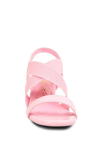 Pink Elastic Straps Block Heel Sandals