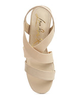 Beige Elastic Straps Block Heel Sandals