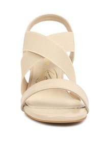 Beige Elastic Straps Block Heel Sandals