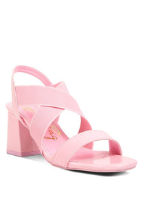 Pink Elastic Straps Block Heel Sandals