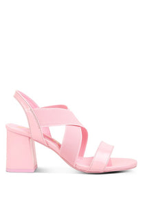 Pink Elastic Straps Block Heel Sandals