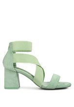 Green Elastic Strappy Block Heel Sandals