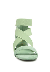 Green Elastic Strappy Block Heel Sandals