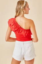 Candy Red One Shoulder Ruffle Detail Bodysuit
