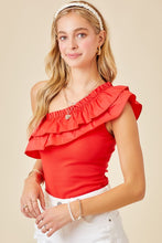 Candy Red One Shoulder Ruffle Detail Bodysuit