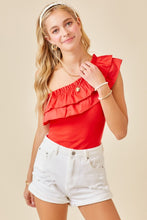 Candy Red One Shoulder Ruffle Detail Bodysuit