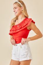 Candy Red One Shoulder Ruffle Detail Bodysuit