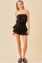 Black Gauze Strapless Ruffle Detail Flounce Romper Dress