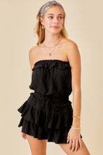 Black Gauze Strapless Ruffle Detail Flounce Romper Dress