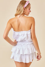 White Gauze Strapless Ruffle Detail Flounce Romper Dress