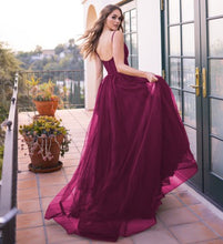 Mulberry V-Line Tulle Long Evening Dress