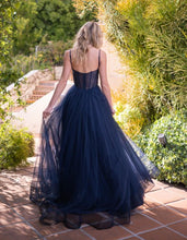 Navy V-Line Tulle Long Evening Dress