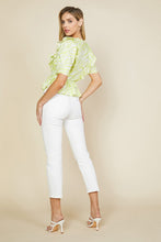 Lime Yellow Woven V Neck Overlap Peplum Top