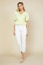 Lime Yellow Woven V Neck Overlap Peplum Top