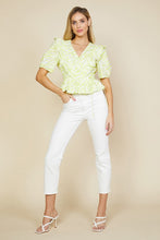 Lime Yellow Woven V Neck Overlap Peplum Top