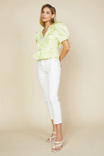 Lime Yellow Woven V Neck Overlap Peplum Top
