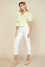 Lime Yellow Woven V Neck Overlap Peplum Top