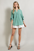 Mint Ruffled Bell Sleeve and Front Pleated Detail Top