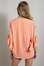 Peach Ruffled Bell Sleeve and Front Pleated Detail Top