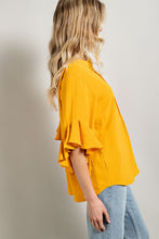 Golden Ruffled Bell Sleeve and Front Pleated Detail Top