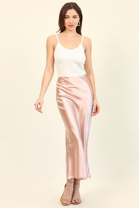 Pale Rose Glossy Satin Mermaid Midi Skirts