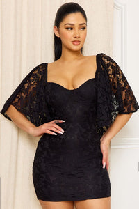 Black Lace Cape Sleeve Mini Dress
