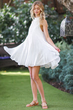 Off White Sleeveless Tie Back Neck Strap Ruffle Hem Mini