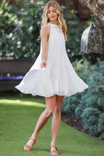 Off White Sleeveless Tie Back Neck Strap Ruffle Hem Mini
