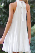 Off White Sleeveless Tie Back Neck Strap Ruffle Hem Mini