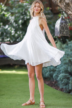 Off White Sleeveless Tie Back Neck Strap Ruffle Hem Mini