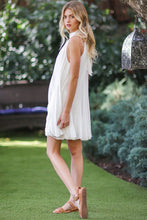 Off White Sleeveless Tie Back Neck Strap Ruffle Hem Mini