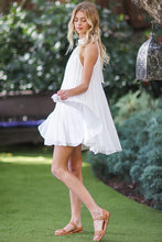 Off White Sleeveless Tie Back Neck Strap Ruffle Hem Mini