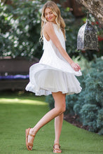 Off White Sleeveless Tie Back Neck Strap Ruffle Hem Mini