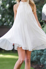 Off White Sleeveless Tie Back Neck Strap Ruffle Hem Mini